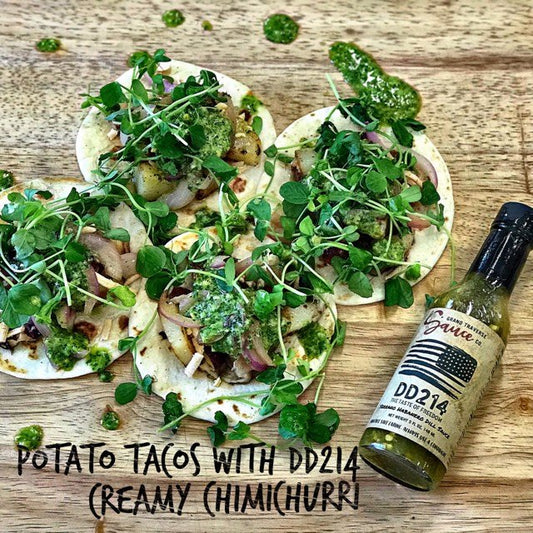 Potato tacos with DD214 Creamy Chimichurri