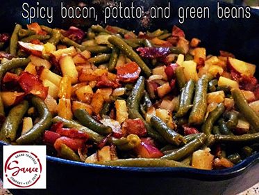 Spicy bacon, potato and green beans